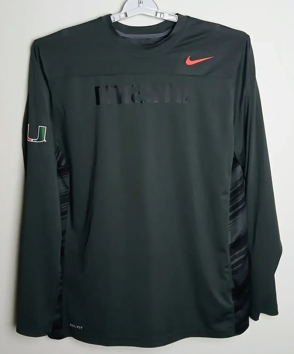 Nike Dri-FIT Miami Hurricanes Long Sleeve Performance Shirt Men’s XL Sideline
